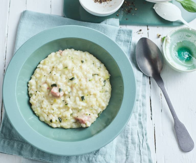 Risotto con zapallo italiano  y tocino