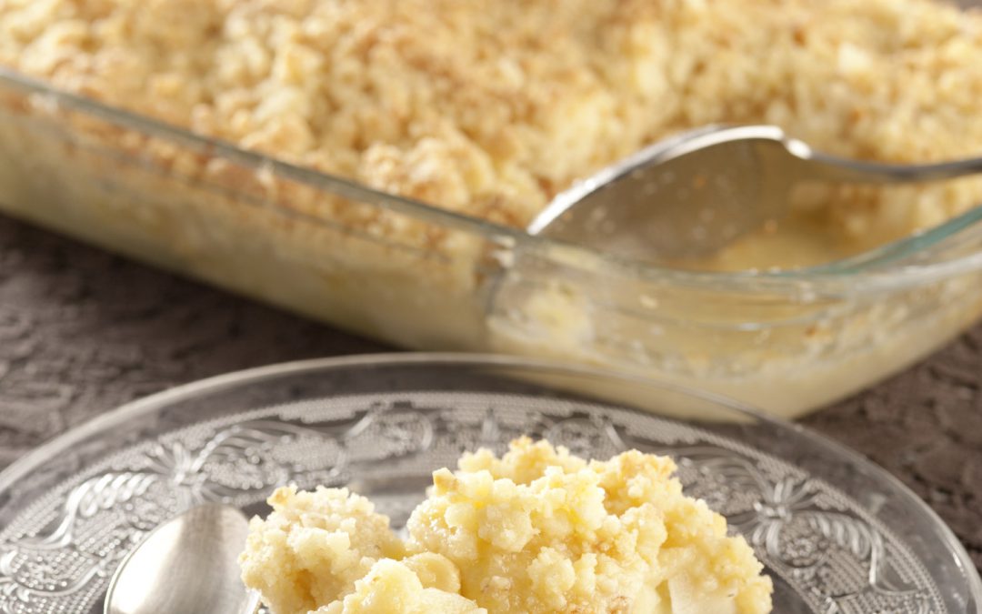 PERAS CON CRUMBLE DE COCO Y AVELLANAS